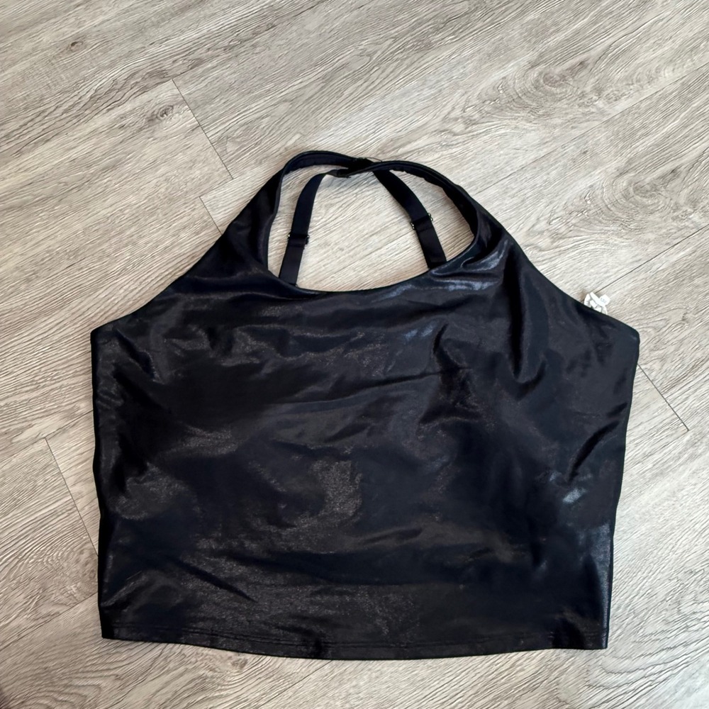 Old Navy Active Powersoft Black Metallic Foil Sports Bra 3X Light Support Go-Dry